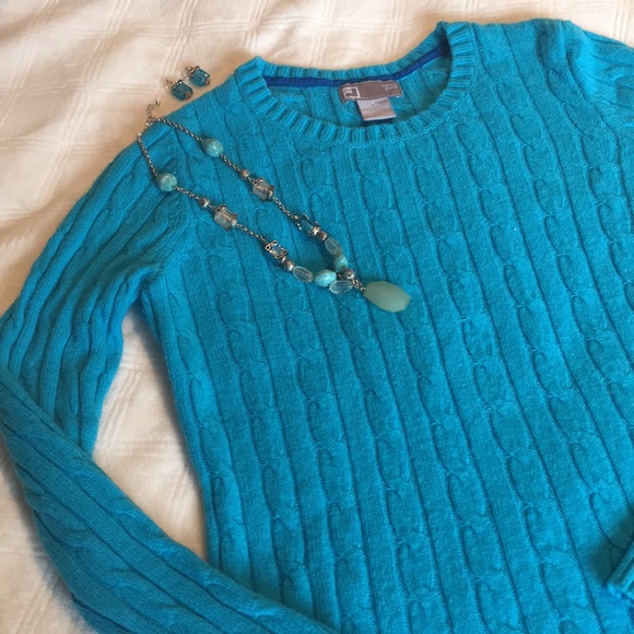 Turquoise blue cable knit sweater - Picture 3 of 5